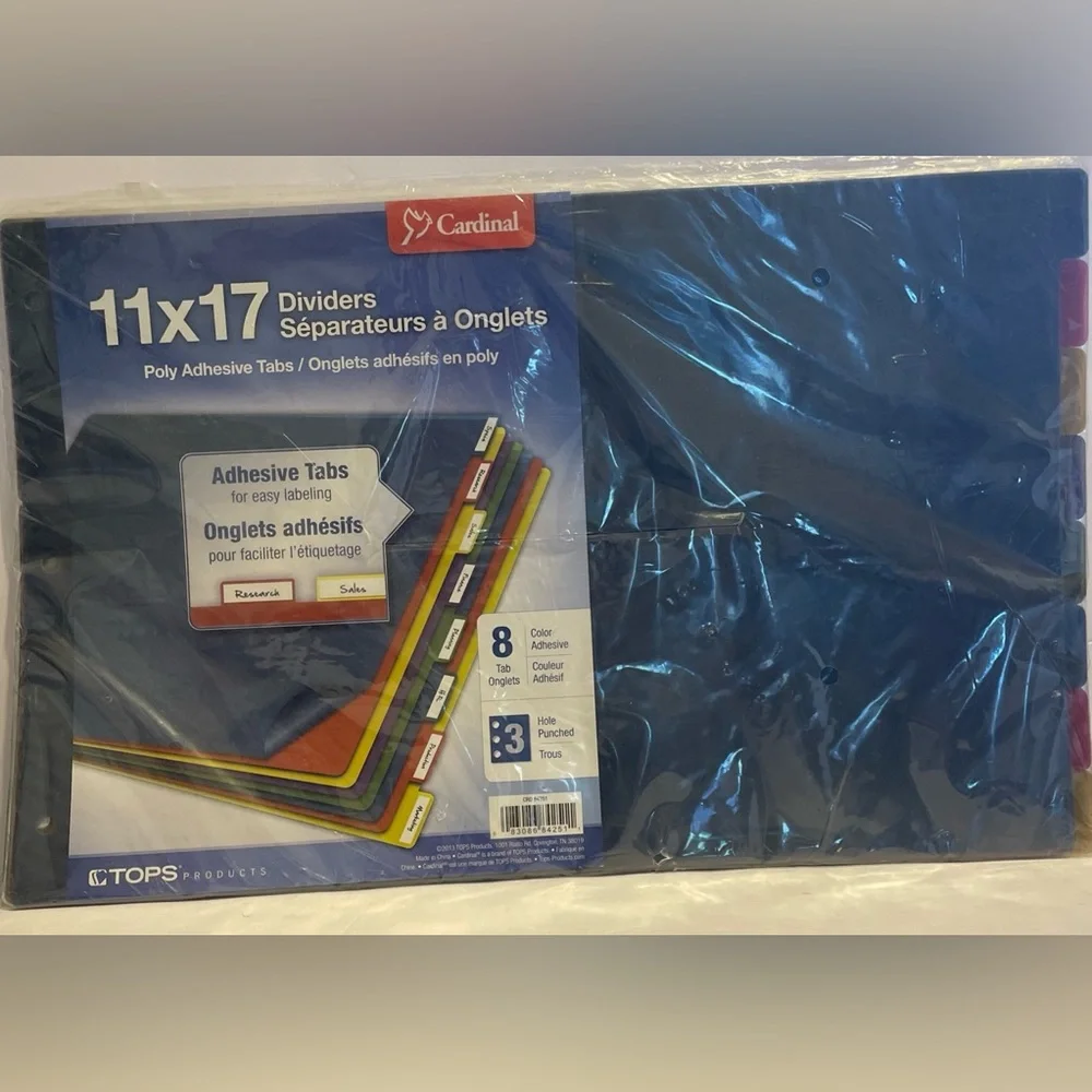 Cardinal 8-Tab TABLOID SIZE 11x17 Poly Index Divider Assorted Color 84251 (4 PK)